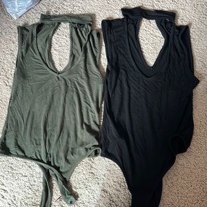 Never worn, bodysuits with choker neck and v cut neckline